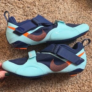 Nike Aqua and Navy Sneakers with Orange Accents
